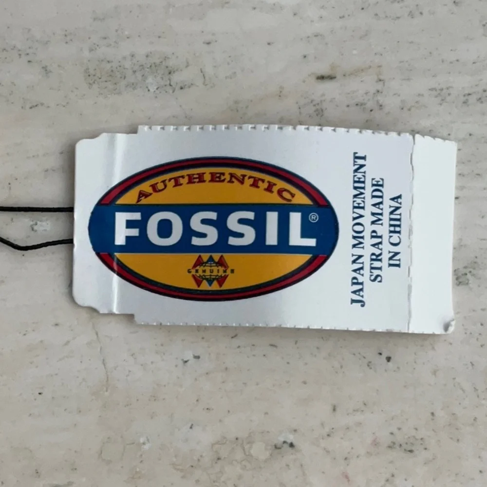 Fossil Watch Rectangle Leather Strap Water Resistant Silver Date New